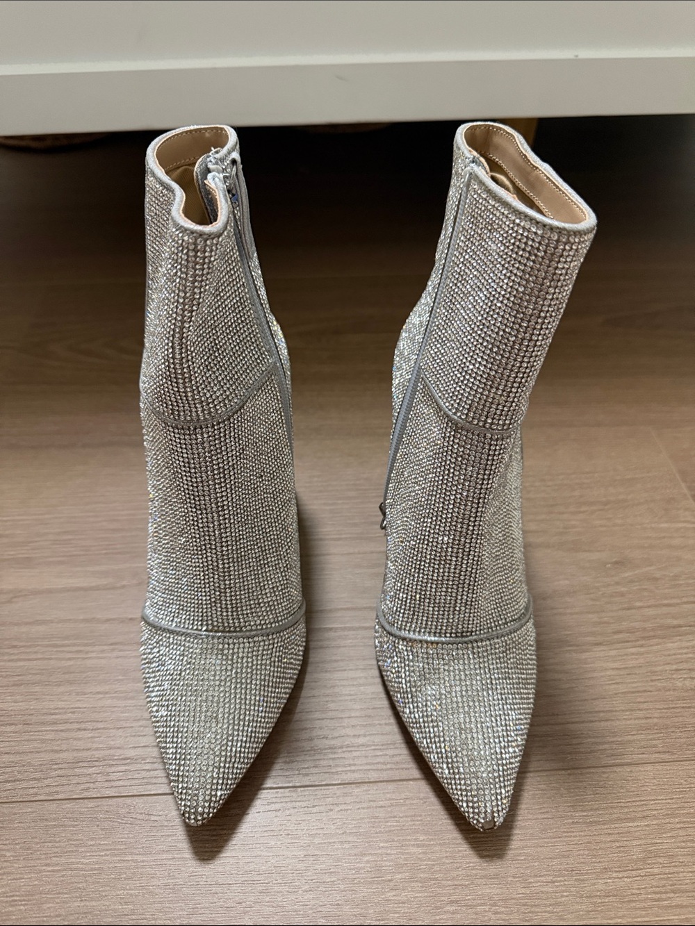 Steve Madden Nola Silver Rhinestone Pointed Ankle Booties
